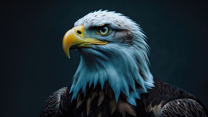 Obraz premium Portrait of a bald eagle set against a dark background.