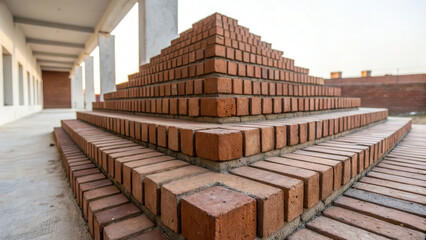 Fototapeta premium brick pyramid structure in modern architectural setting