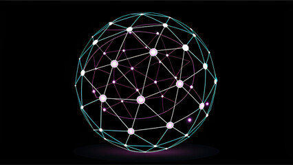 holographic sphere of interconnected nodes representing artificial intelligence, showcasing futuristic design with glowing elements