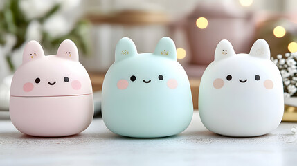 Cute pastel colored bunny shaped figurines