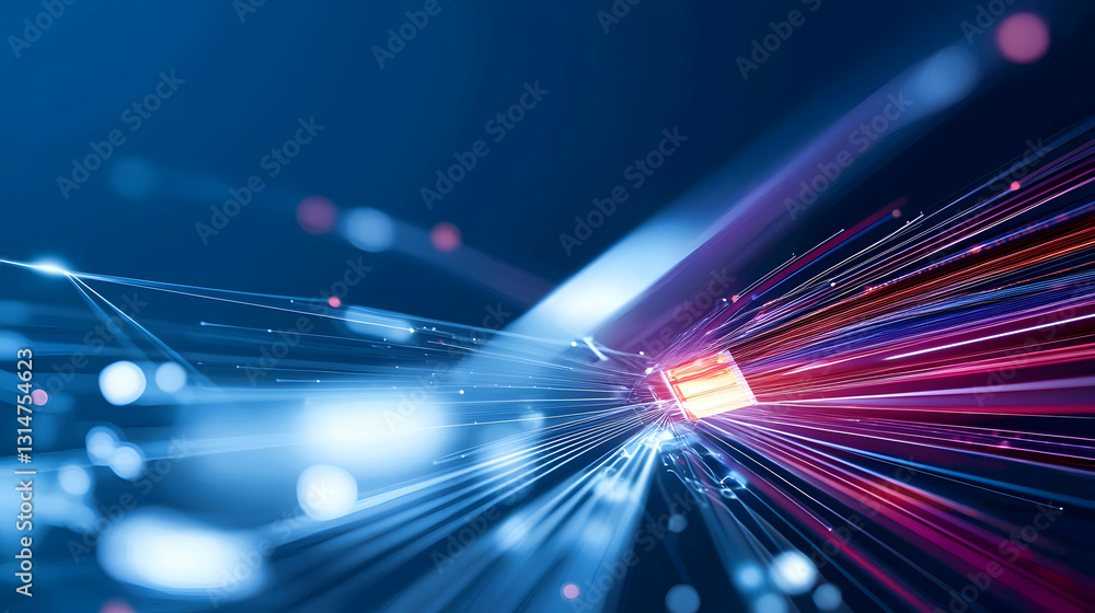 Poster abstract futuristic data stream with pink and blue lights in motion blur effect