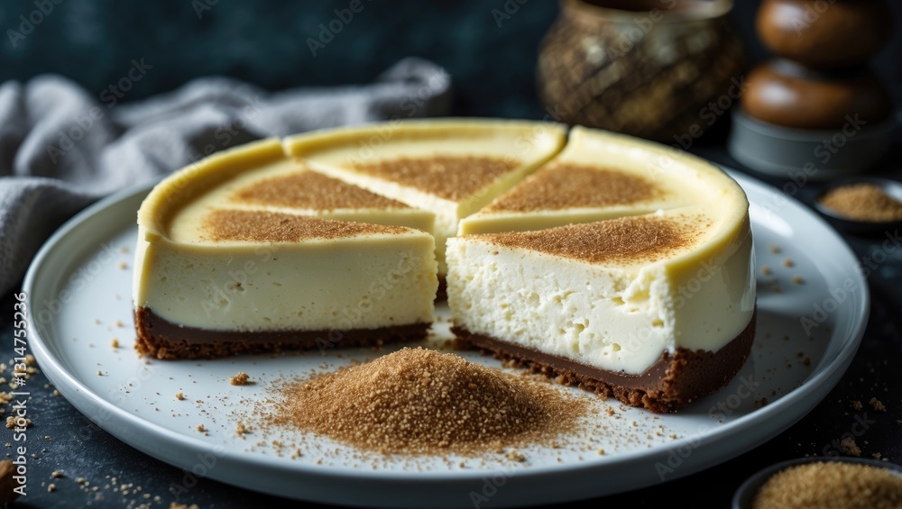 Aufkleber sliced portions of cheesecake are displayed on a white plate, garnished with a random sprinkle of br