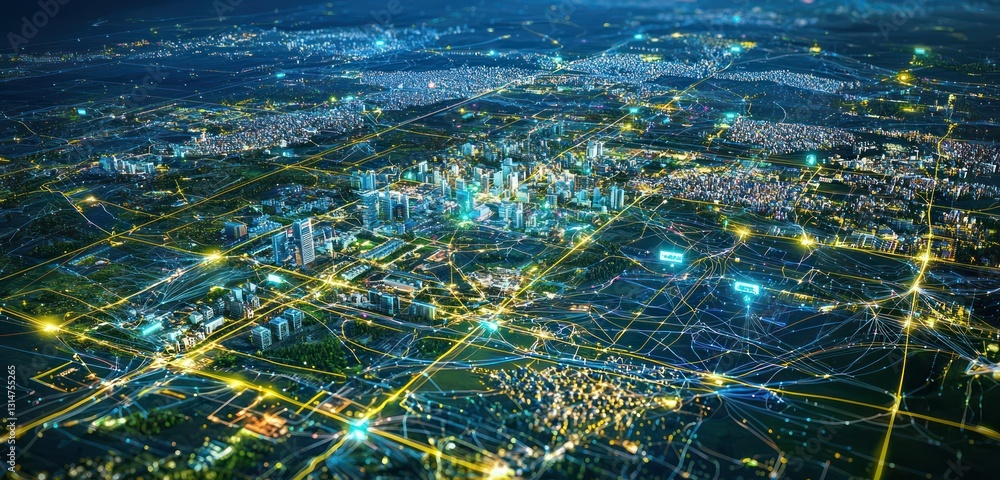 Aufkleber global connectivity and smart city frameworks visualized through advanced communication networks.