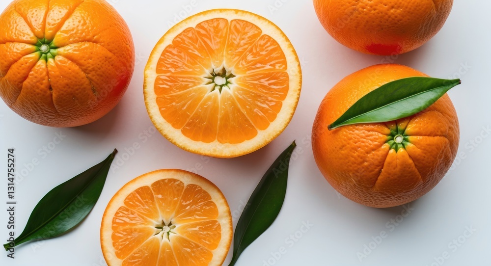 Aufkleber flat lay of orange sliced in half, isolated on a surface.