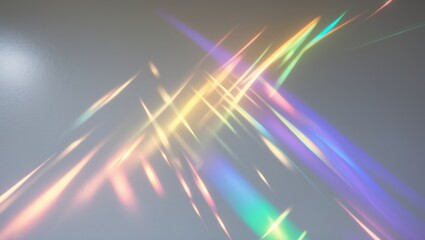 Blurred rainbow light refraction texture overlay effect for images and mockups. Organic diagonal holographic flare on a wall. Shadows for natural lighting effects.