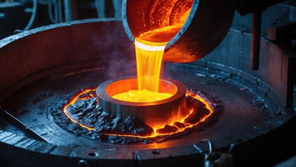 metal casting process with high-temperature red fire in factory