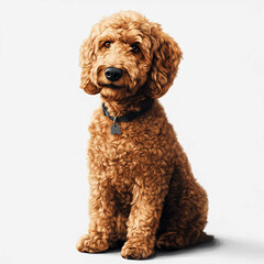 Photorealistic Golden Doodle Dog Sitting on a White Background