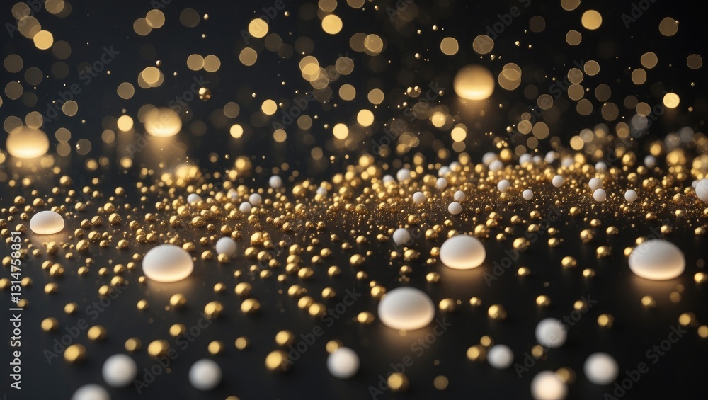 Poster festive abstract background, golden bokeh particles and highlights on a dark surface. high quality i
