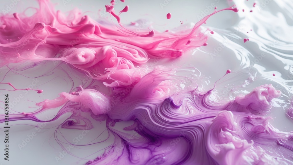 Poster bright pink and purple acrylic paint swirling within water. ink moving through liquid to create abst