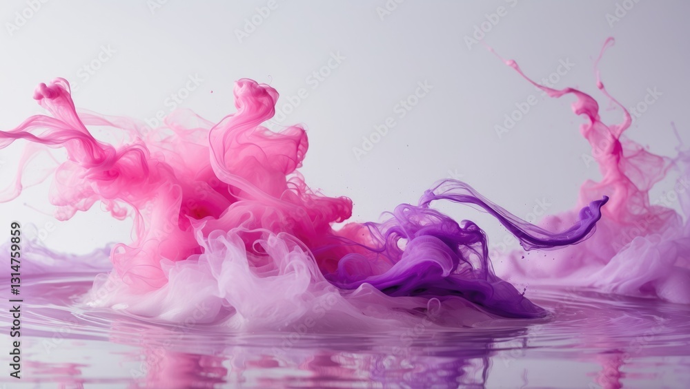 Poster bright pink and purple acrylic paint swirling in water. ink flowing in liquid creating abstract clou