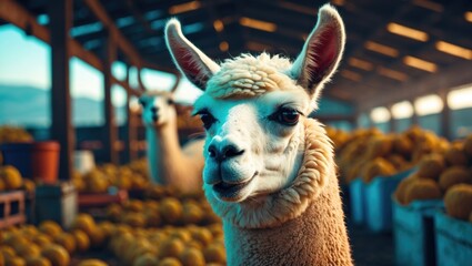 Obraz premium Close-up of a llama on a farm.