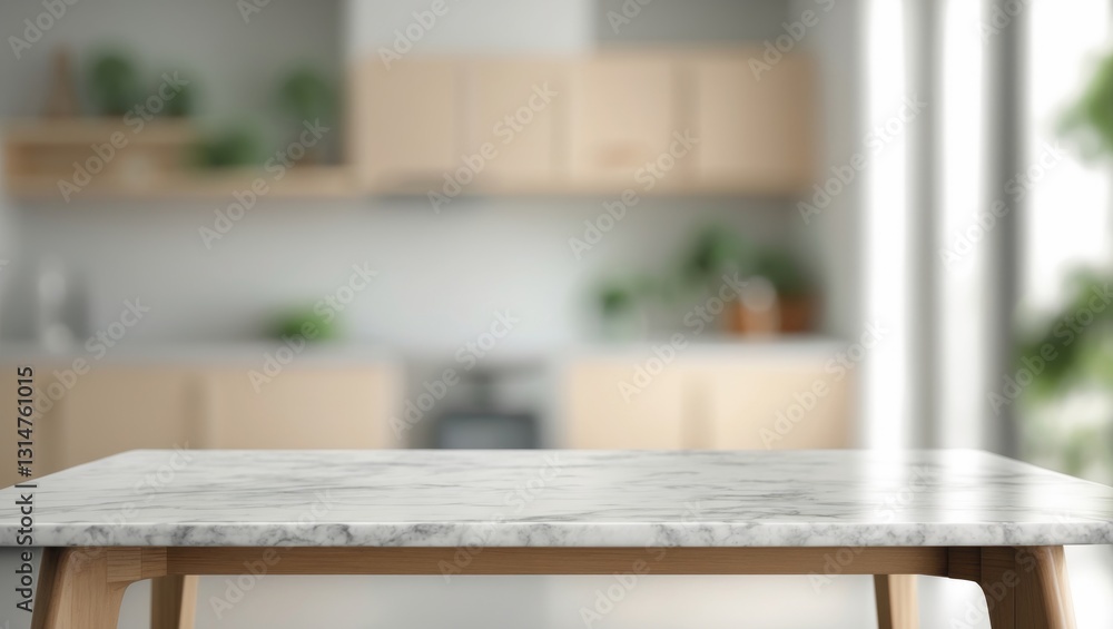 Poster Empty marble tabletop with a blurred background for product display montage.