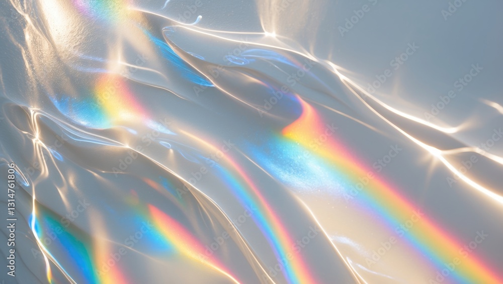 Aufkleber Water texture overlay effect for images and mockups. Organic drop diagonal shadow caustic effect featuring rainbow light refraction on a wall.