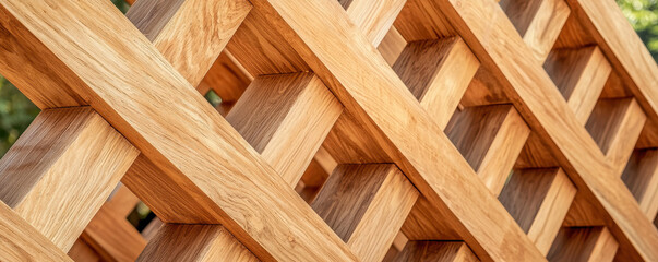 Geometric wooden structure with intricate patterns and natural texture