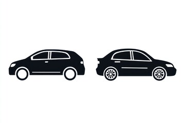 Obraz premium Two car silhouettes, side view, white background, transportation icons