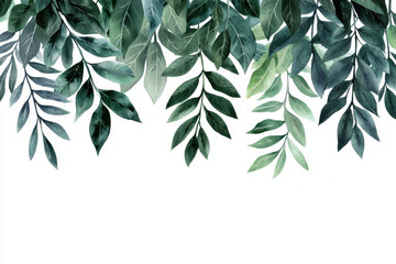 Watercolor branches with green leaves create serene and natural design