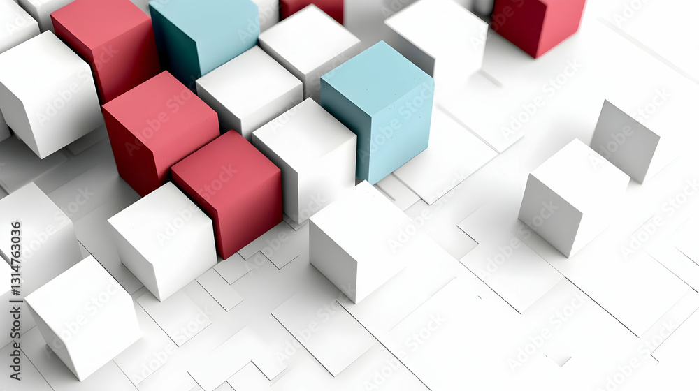 Aufkleber 3d render of red and blue cubes on a white grid background in a modern abstract design with bright l