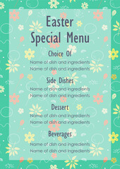 Easter menu template. Floral elegant restaurant template. Cafe identity. Vintage creative food template
