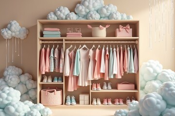 Pastel clothing and clouds in closet