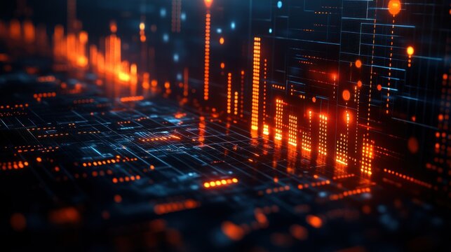 Abstract digital circuit board with glowing data