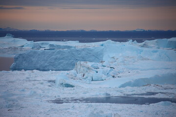 Icebergs in Ilulissat, Greenland, Arctic, in late autumn
