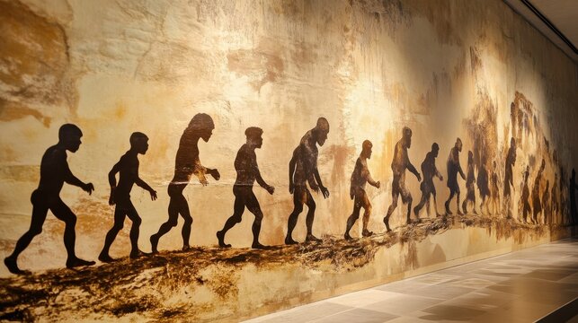 A mural depicting the evolution of humans throughout time