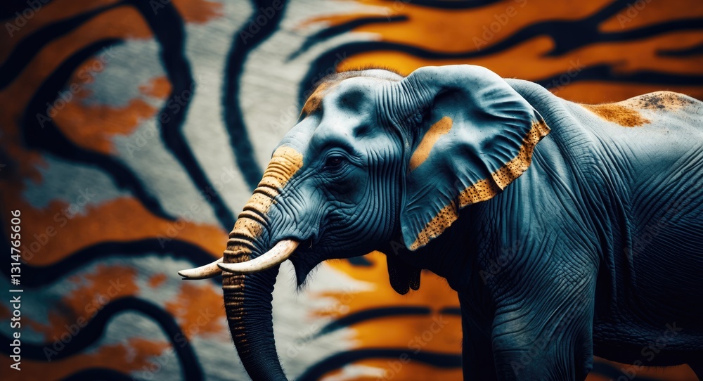 Poster elephant set against a tiger skin background. concept of being different and mindset change. this is