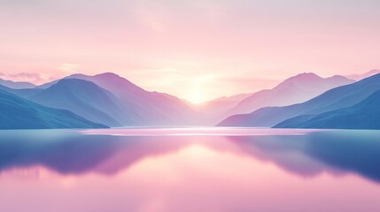 Fototapeta premium Serene sunrise over calm lake and majestic mountains.
