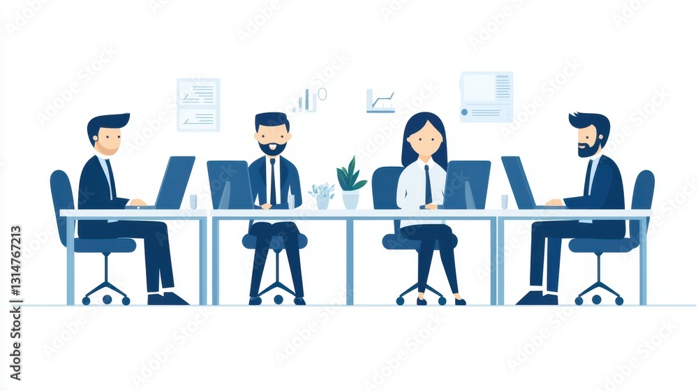 Aufkleber busy office with multiple employees working on computers at desks