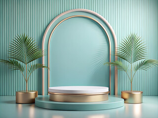 3D rendered podium for your product showcase Vector. 3d illustration blue podium on product ad.