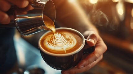 cup of espresso coffee with foam in the shape of a figure