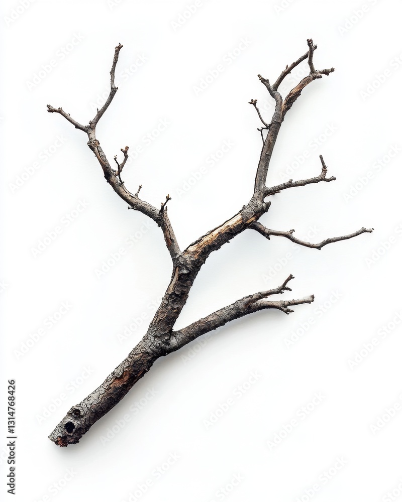 Poster rustic branch with bare twigs on white backdrop capturing natural texture and minimalist aesthetic f