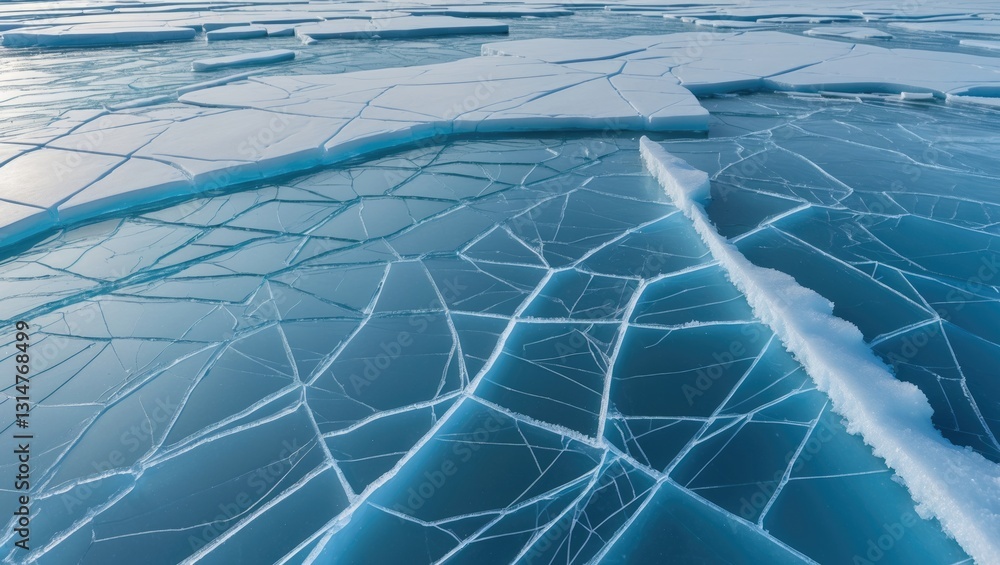 Poster abstract ice texture. a network of fissures on a section of blue ice.