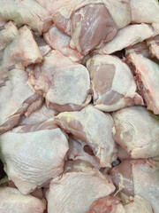  Large pile of fresh raw chicken thigh or rump