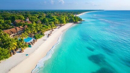 Serene Tropical Beach with Clear Water and Lush Greenery