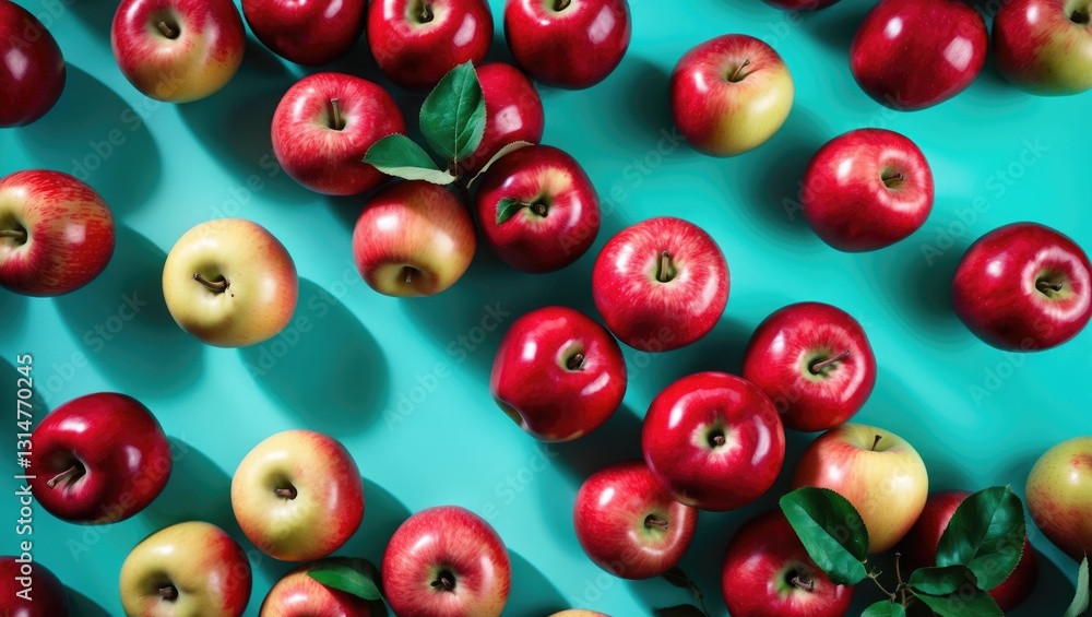 Aufkleber colorful pattern of fresh red apples displayed on a background. viewed from above.
