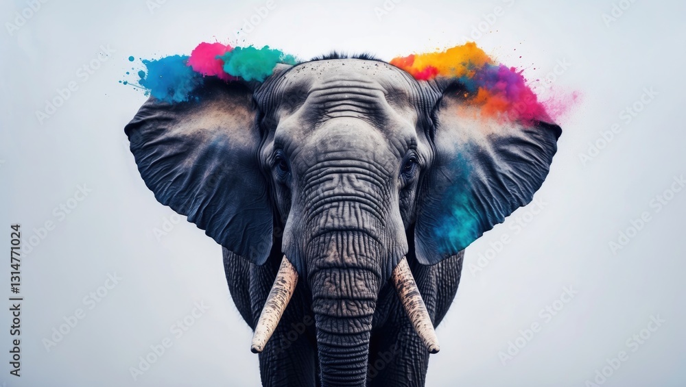 Poster Elephant head featuring creative colorful abstract elements on a white background.