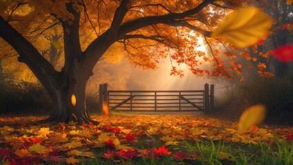 Vibrant autumn forest. Scenic countryside view.