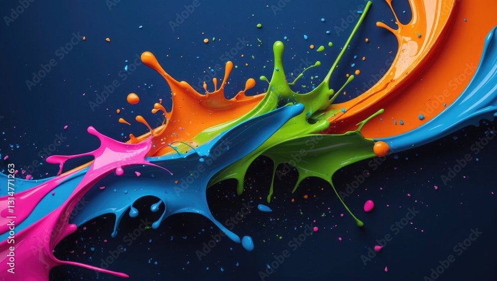 Poster colored splashes in a stripe pattern, set against a dark background.