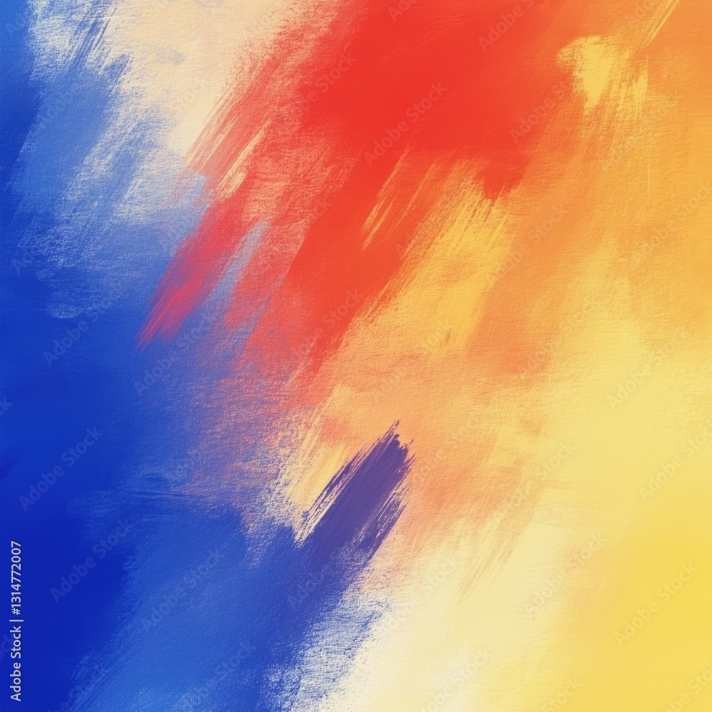 Poster vibrant strokes of blue red and yellow paint creating an abstract artwork with a textured canvas bac