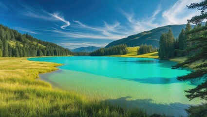 Fototapeta premium Aerial perspective of Lake