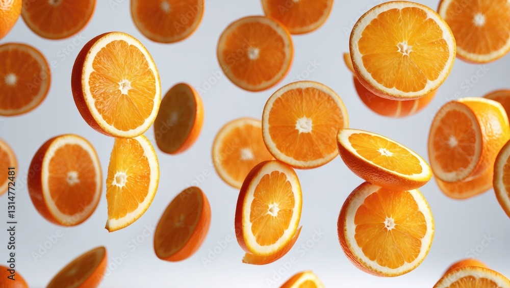 Aufkleber Falling orange isolated on a background with a clipping path, showcasing full depth of field.
