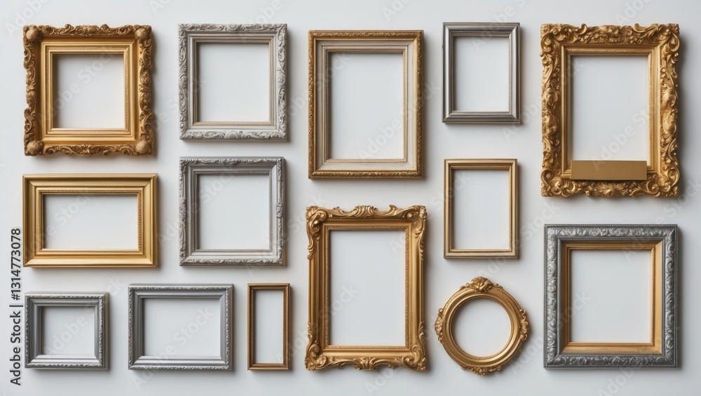 Poster collection of isolated blank art frames in various shapes