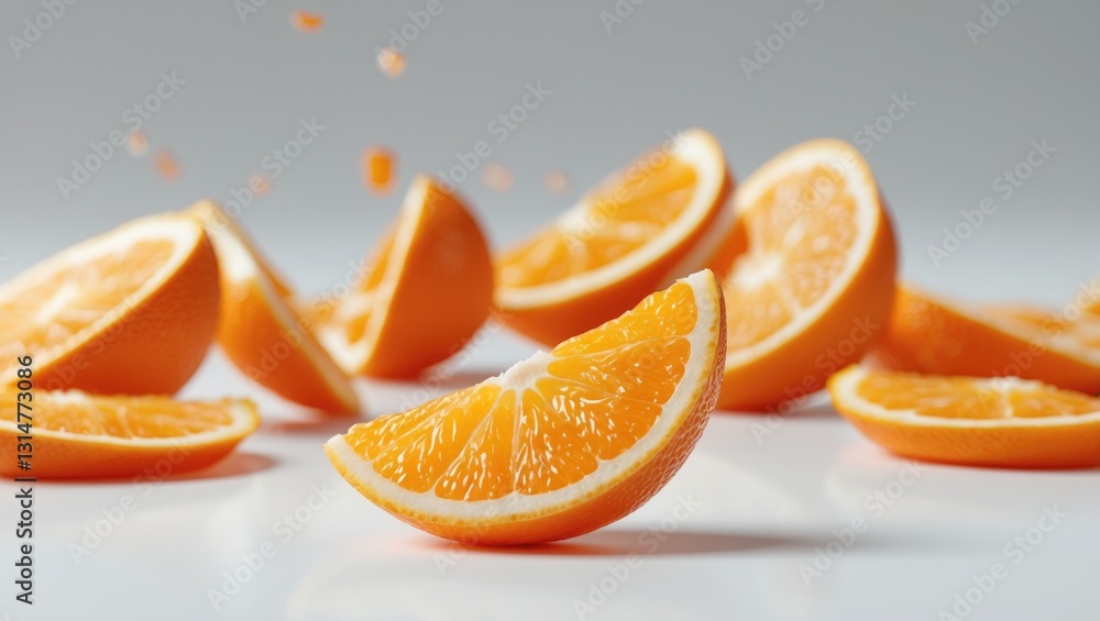 Poster Falling orange slice isolated against a background, clipping path, complete depth of field.