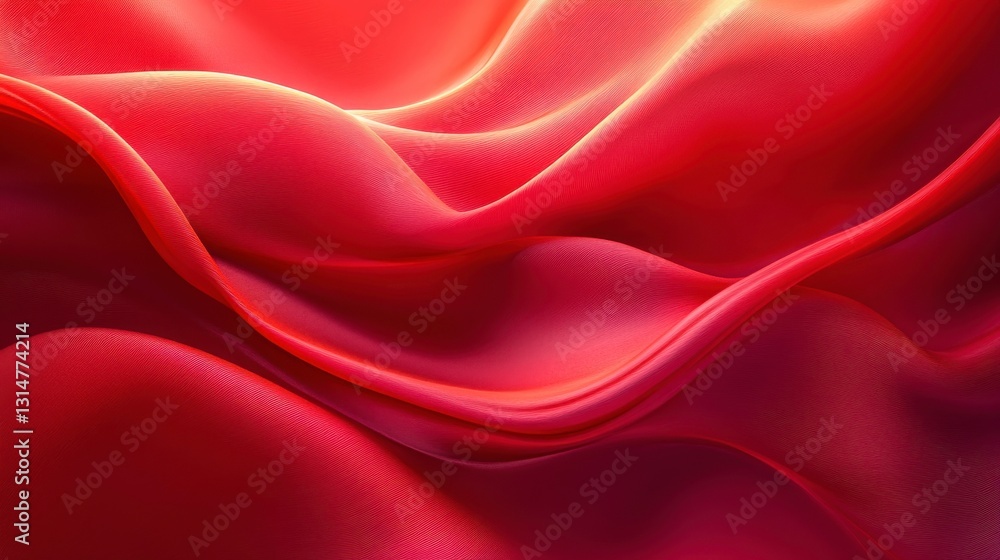 Poster a close-up of flowing red fabric, showcasing its smooth texture and vibrant color, creating a sense 
