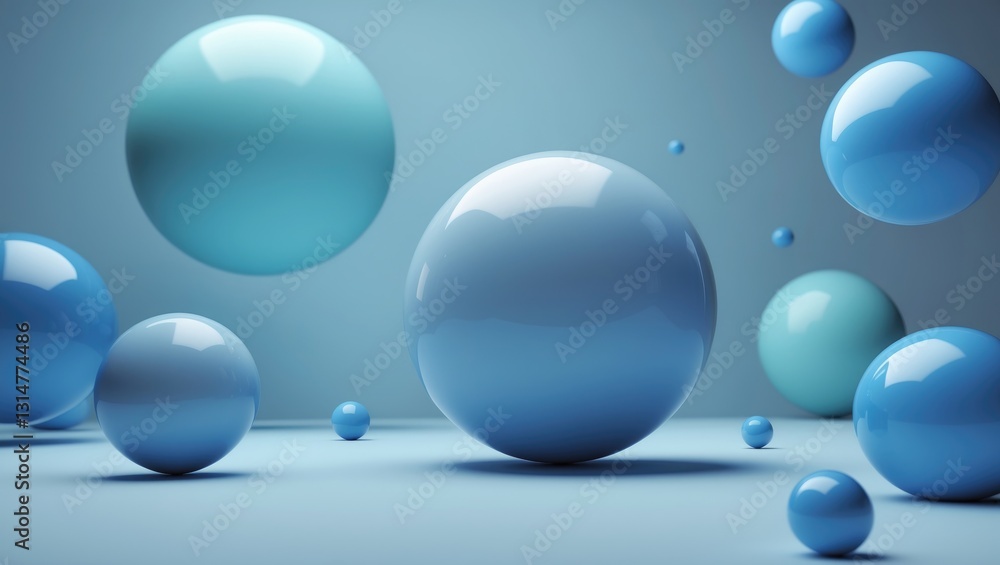 Poster abstract 3d rendering backdrop featuring bouncing balls.