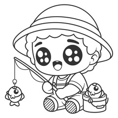 The boy was very happy fishing, for coloring