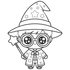 The boy with glasses becomes a wizard, for coloring