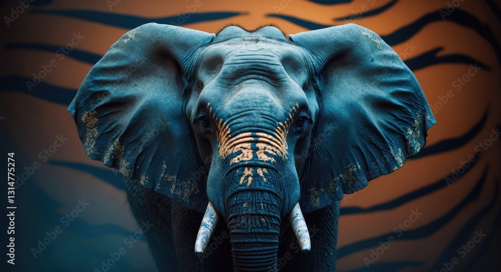 Poster elephant set against a tiger skin background. concept of being different and mindset change. this is