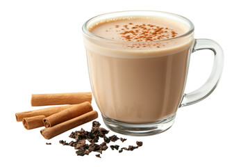 Chai tea latte in ceramic cup isolated on transparent background